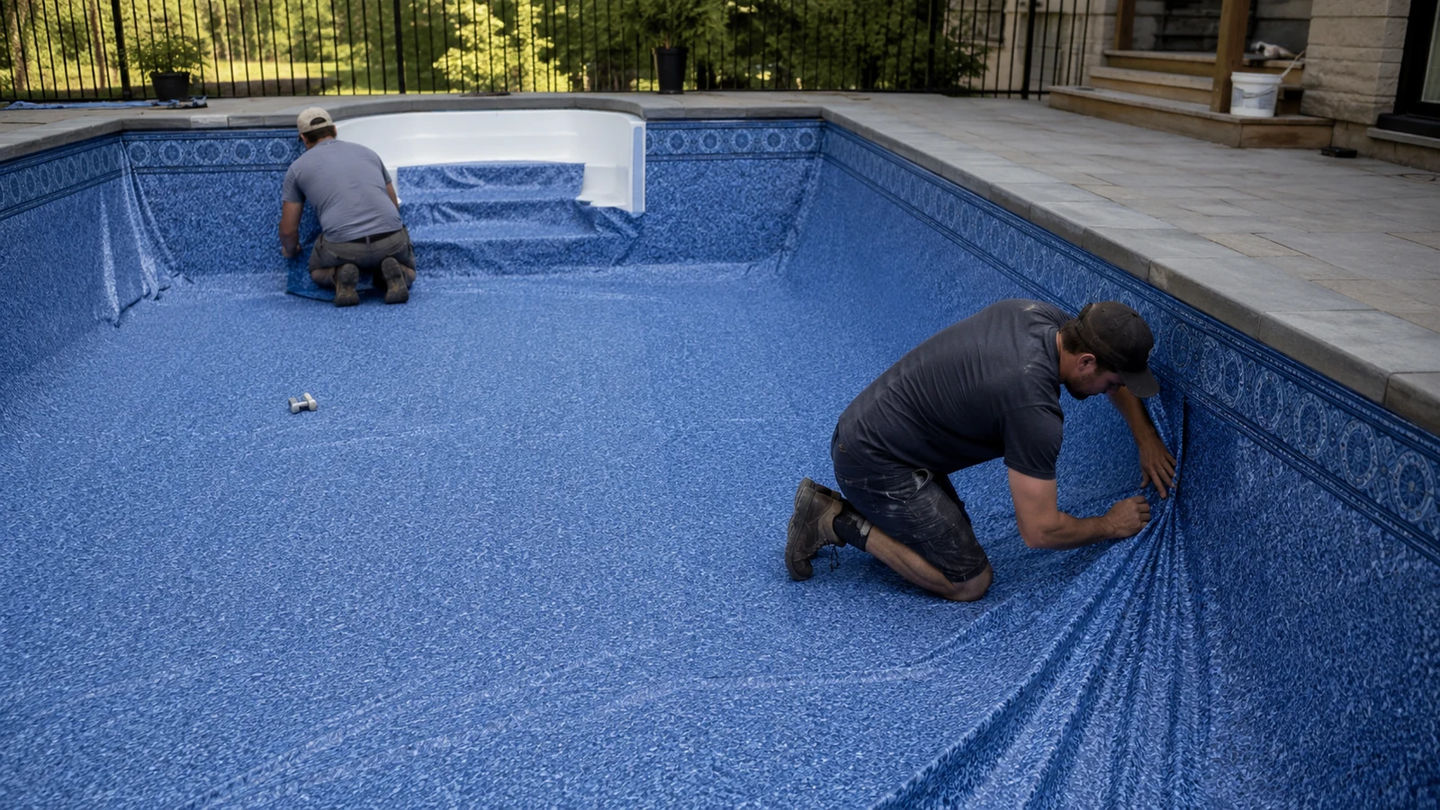 Pool professionals working on an inground pool installation